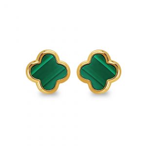 Gold Plated Malachite Clover Stud Earrings
