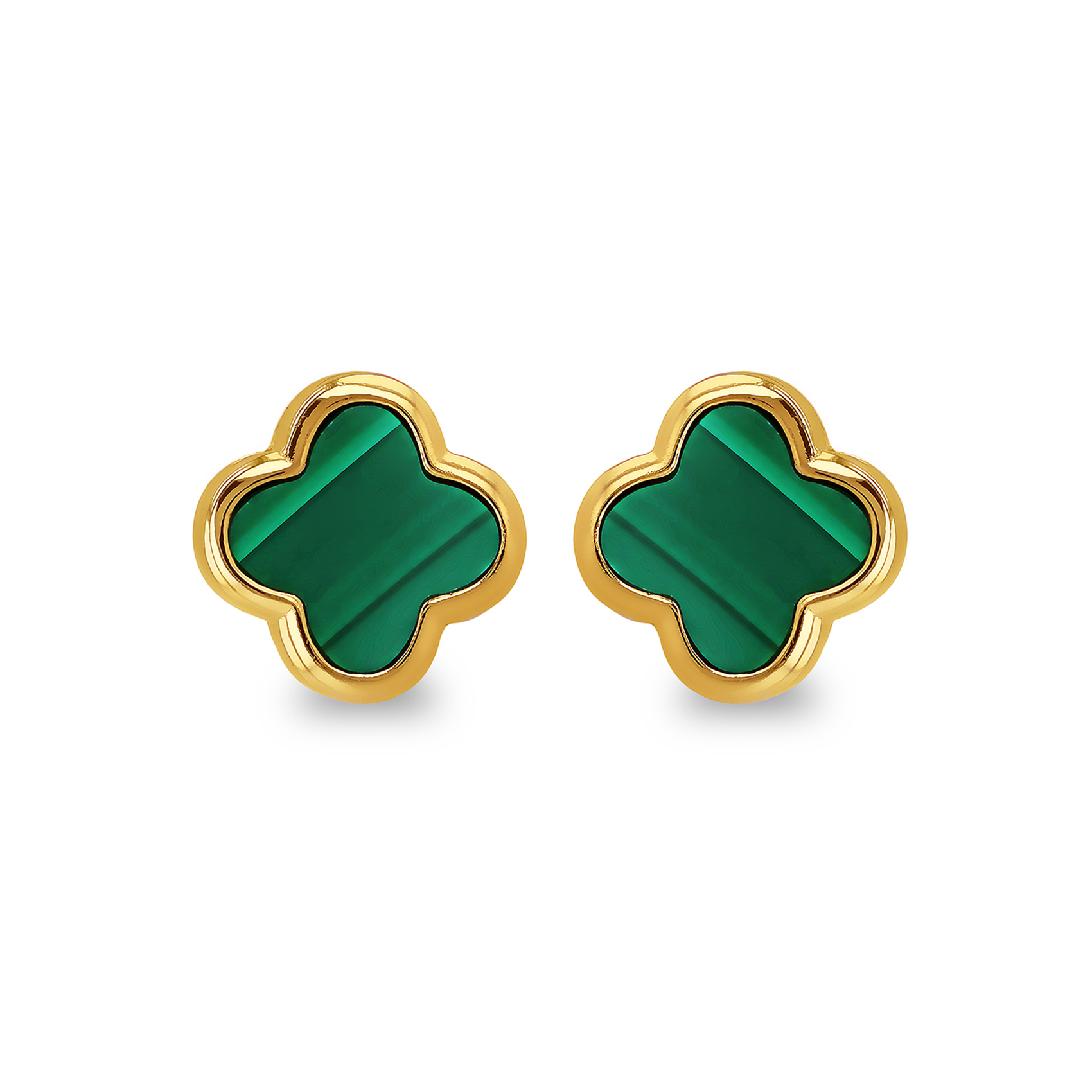 Gold Plated Malachite Clover Stud Earrings