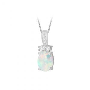 Sterling Silver Opal and White CZ Pendant
