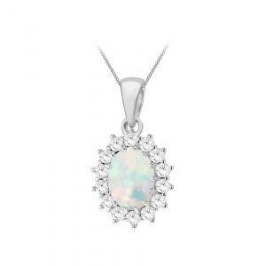 Sterling Silver Oval Opal Flower Cluster Pendant