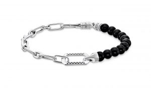Thomas Sabo Bracelet with black onyx beads and chain links silver