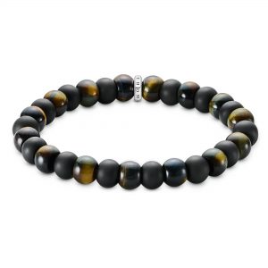 Thomas Sabo Bracelet with obsidian and tiger's eye beads 9mm