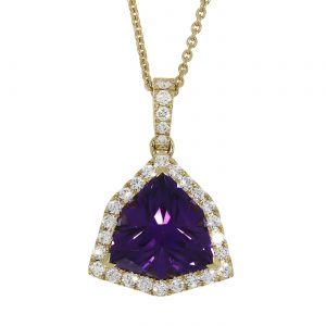 18K Yellow Gold Amethyst and Diamond Cluster Pendant