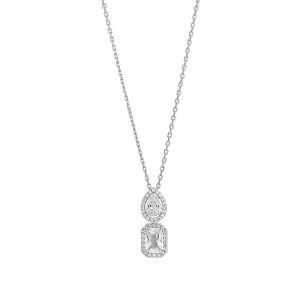Silver Pearl and Emerald Cut Drop Pendant