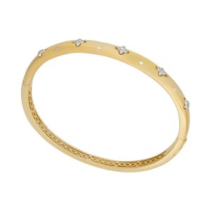 Silver Gold Plated Cubic Zirconia Clover Bangle