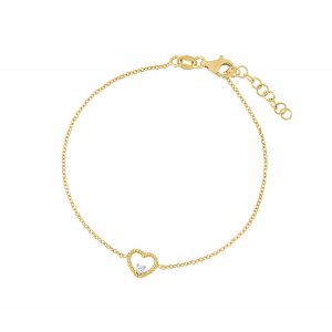Silver Gold Ribbed Cubic Zirconia Set Open Heart Bracelet