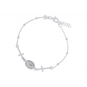 Silver Miraculous Side Cross Bracelet