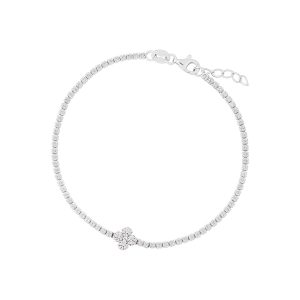 Silver Cubic Zirconia Clover Tennis Bracelet