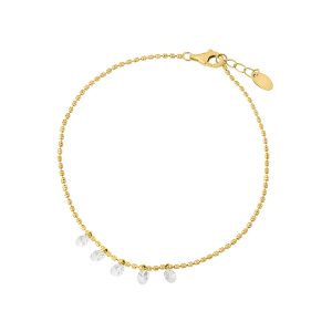 Silver Gold Ball Chain With Cubic Zirconia Drops Bracelet