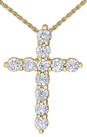 9K Yellow Gold Lab Grown Diamond Set Cross Pendant and Chain 0.25ct