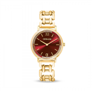 Coeur de Lion Round Sparkling Festive Red Gold Watch