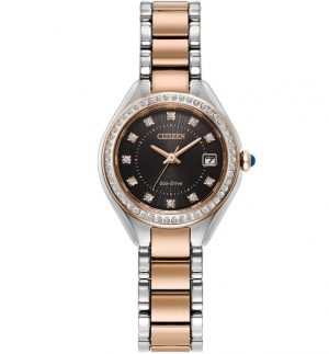 Citizen Ladies two Tone Silhouette Black Dial Stone Set Watch