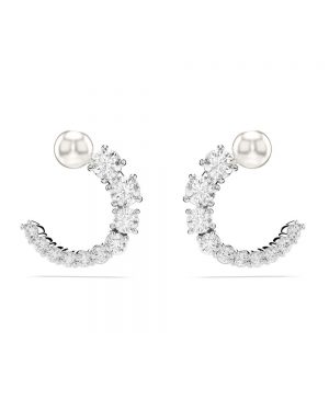 Swarovski Matrix Silver Tone With Pearl Earrings