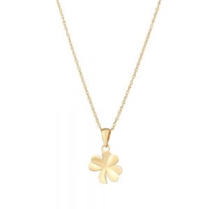 14K Gold Shiny Shamrock Necklace