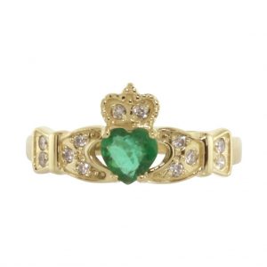 14K Emerald & Diamond Claddagh Engagement Ring