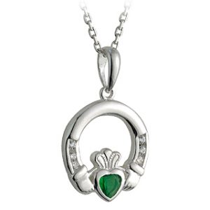 Sterling Silver Claddagh Stone Set Pendant