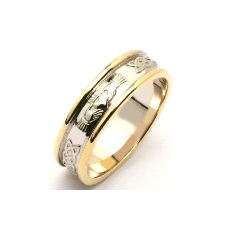 Gents 14K Claddagh Two Tone Wedding Band - Image 3
