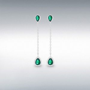 Green and White CZ Teardrop Drop Earring