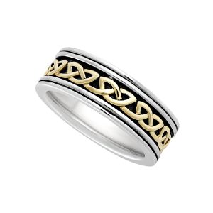 Gents Silver & 10K Gold Oxidised Celtic Knot Ring