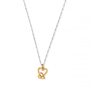 ChloBo Mixed Metal Delicate Cube Chain Interlocking Heart Necklace
