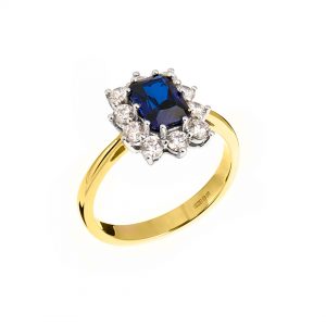 9K Gold Created Sapphire Cluster Ring