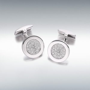 Hoxton London' Men's Sterling Silver Round CZ Cufflinks