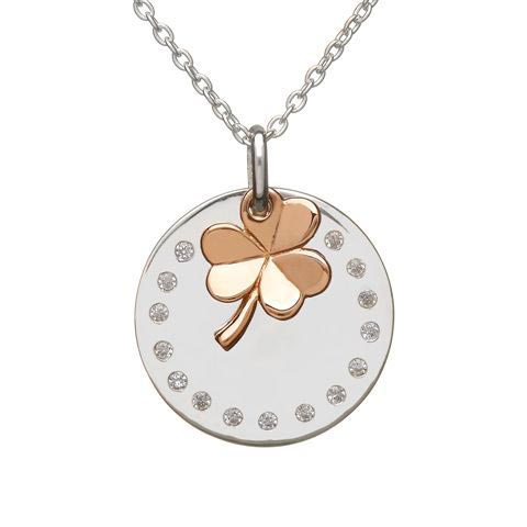 House Of Lor Silver & Rose Shamrock Disc Pendant