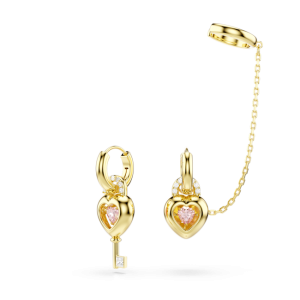 Swarovski Pink Heart and Key Earrings with Cuff