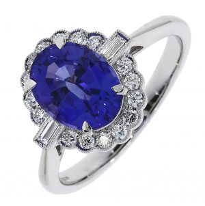 18K White Gold Tanzanite + Diamond Cluster Ring