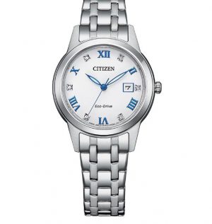 Citizen Silhouette Crystal White Dial Blue Marker Bracelet Watch