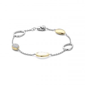 Ti Sento Two Tone Brcelelet Mother Of Pearl And Pave Stones