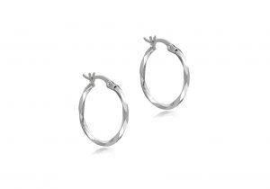 9ct White Gold Diamond Cut Twist Creole Earrings