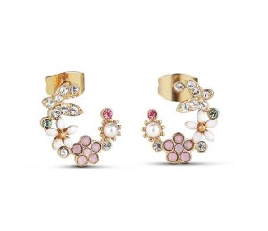 Newbridge Gold Plated Pink & Green Floral Butterfly Earrings
