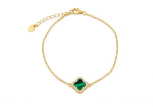 Yellow Gold Plated Malachite Clover Bracelet
