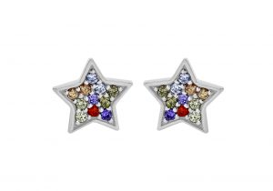 Sterling Silver Multicoloured Star Stud Earrings