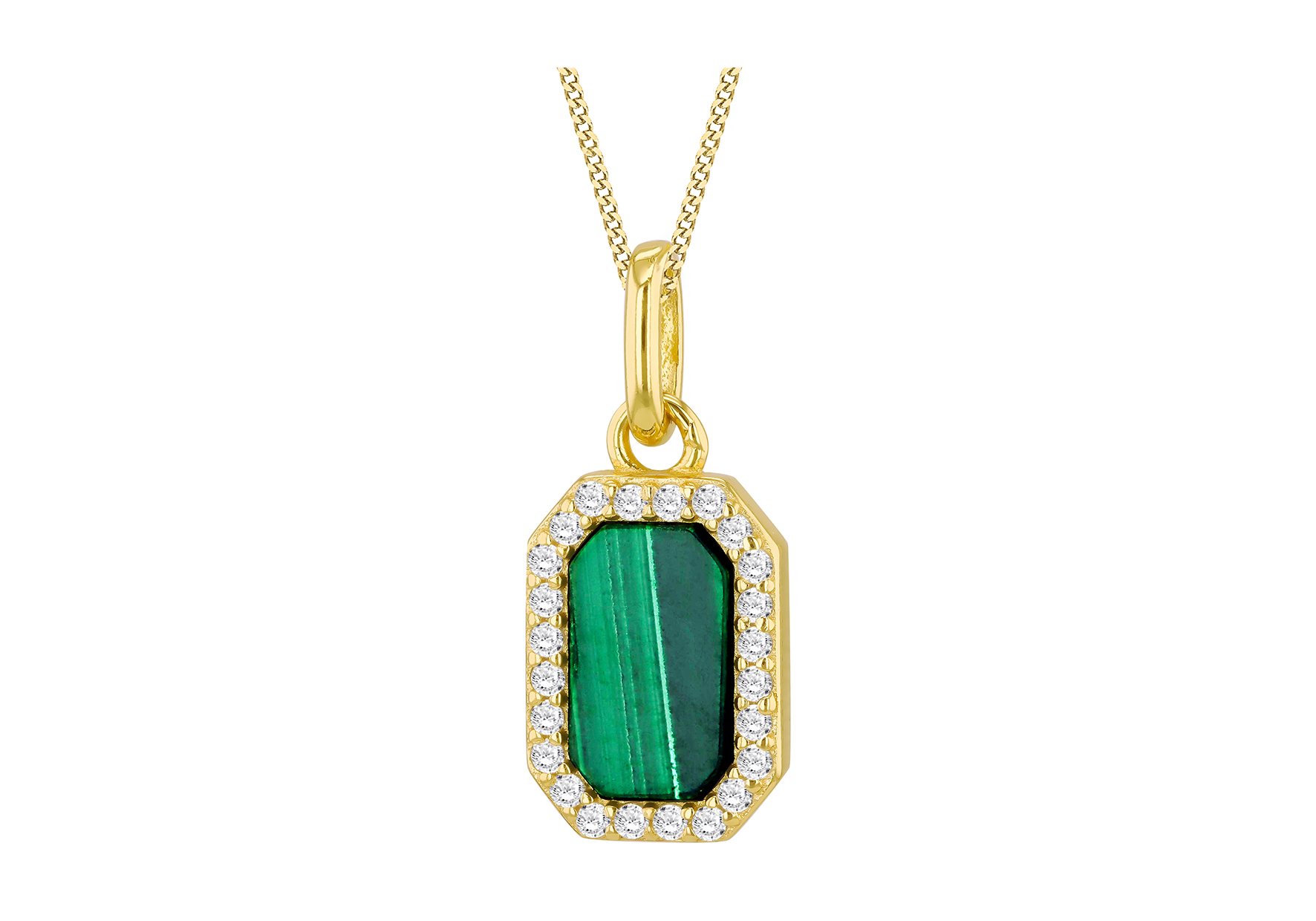 Yellow Gold Plated Malachite Pendant