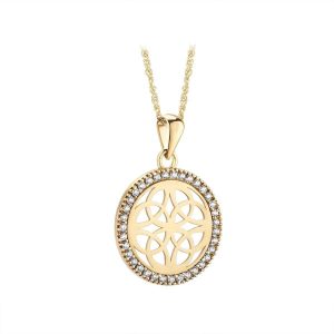 9K Gold CZ Round Four Trinity Knots Necklace