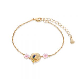 Newbridge Gold Plated Bird With Pink Flower Bracelet