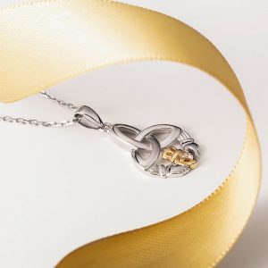 NEW1873188Celtic Trinity Claddagh Silver and Gold Diamond Necklace 17-05-048-6476-NEW-513
