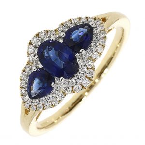 18k Gold Sapphire and Diamond Oval and Pear Ring