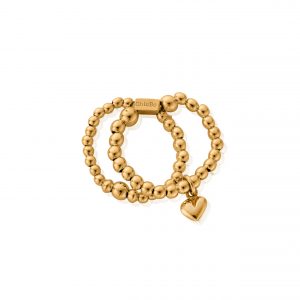 ChloBo Gold Mini Puffed Heart Double Ring
