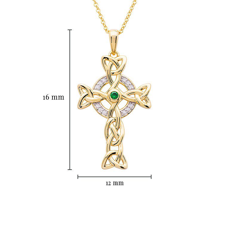 14K Gold Vermeil Emerald Celtic Cross Necklace - Image 2