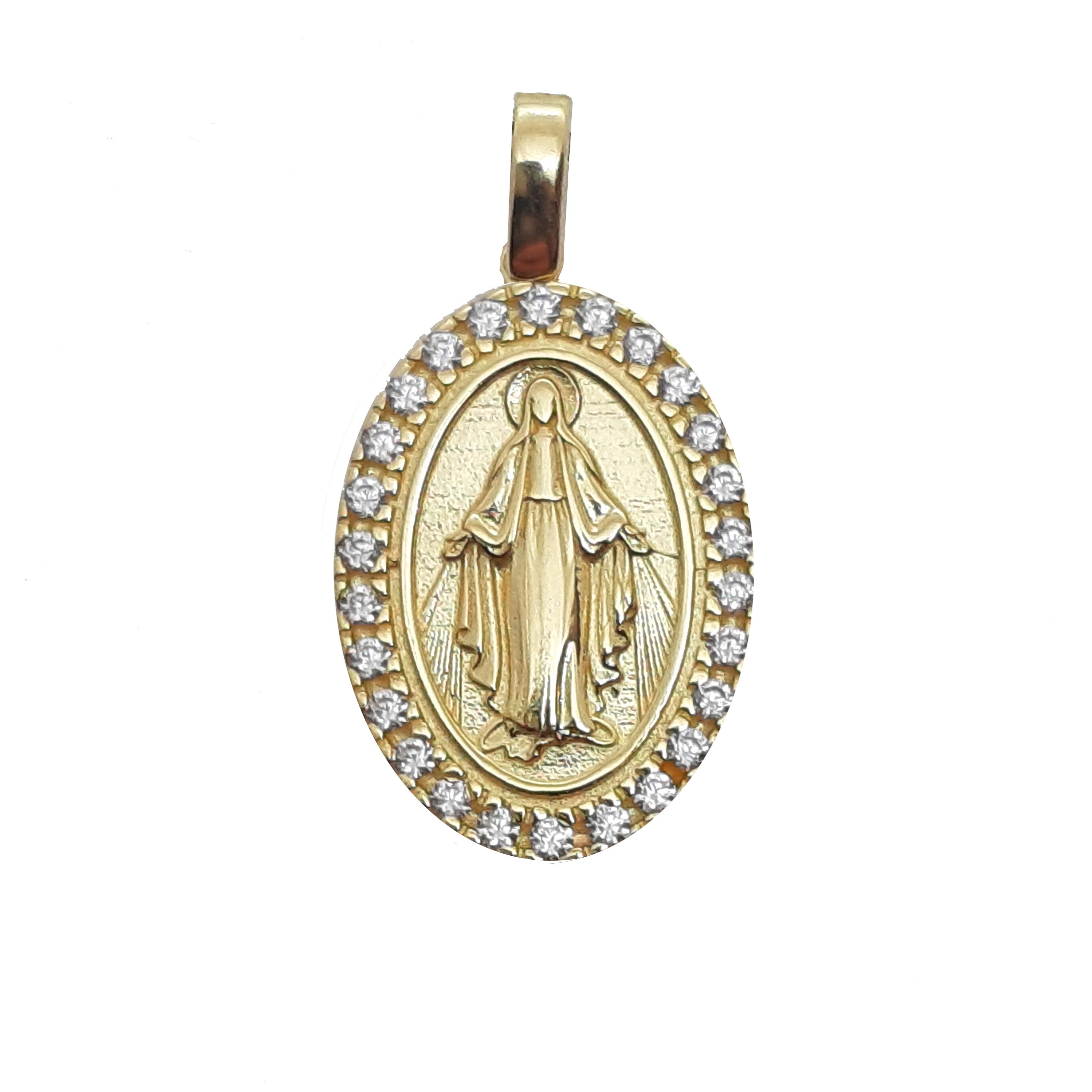 9K Gold 17mm Miraculous Medal Cubic Zirconia Set
