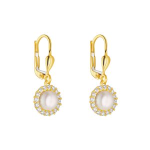 9K Gold Drop Pearl & Cubic Zirconia German Wire Earrings