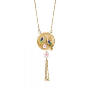 Newbridge Gold Plated Bird With Pink Flower Pendant
