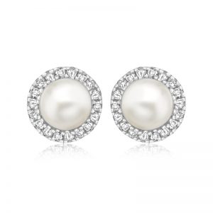 Sterling Silver Freshwater Pearl CZ Stud Earrings