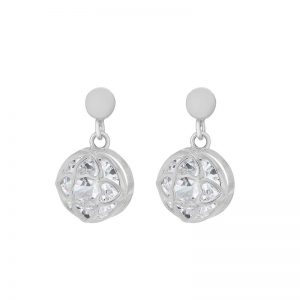 Sterling Silver CZ Heart Detail Drop Earrings