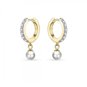 Gisser Gold Plated Cubic Zirconia And Pearl Hoops