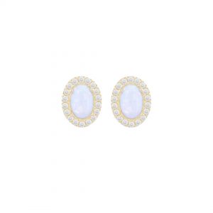 9ct Yellow Gold Synthetic Oval Opal and CZ Stud Earring