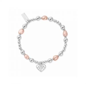ChloBo Silver Loving Heart Pink Pearl Bracelet